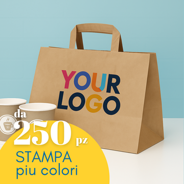 shopper fondo largo in carta avana con manico piatto e personalizzabile con stampa